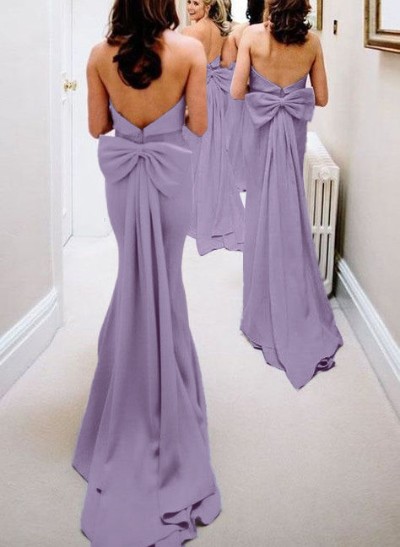 Open Back Strapless Sheath/Column Bridesmaid Dresses With Bow