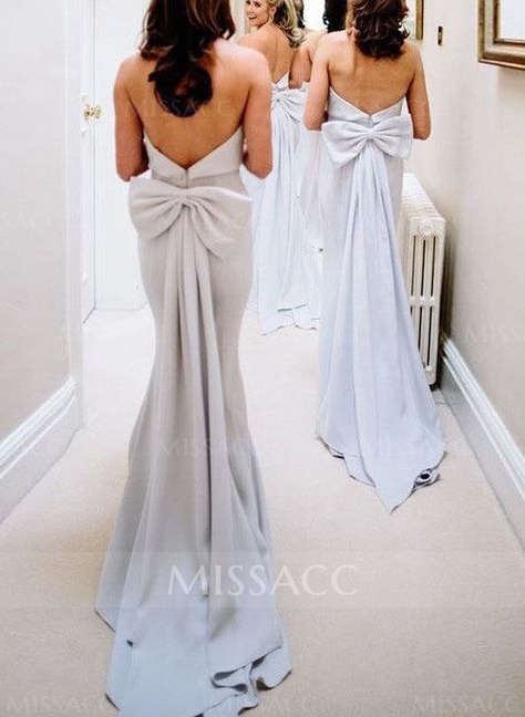 Open Back Strapless Sheath/Column Bridesmaid Dresses With Bow