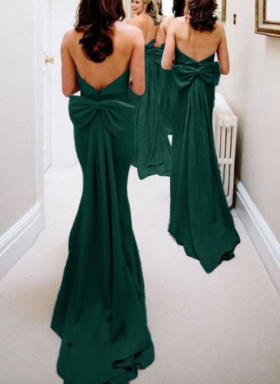 Open Back Strapless Sheath/Column Bridesmaid Dresses With Bow