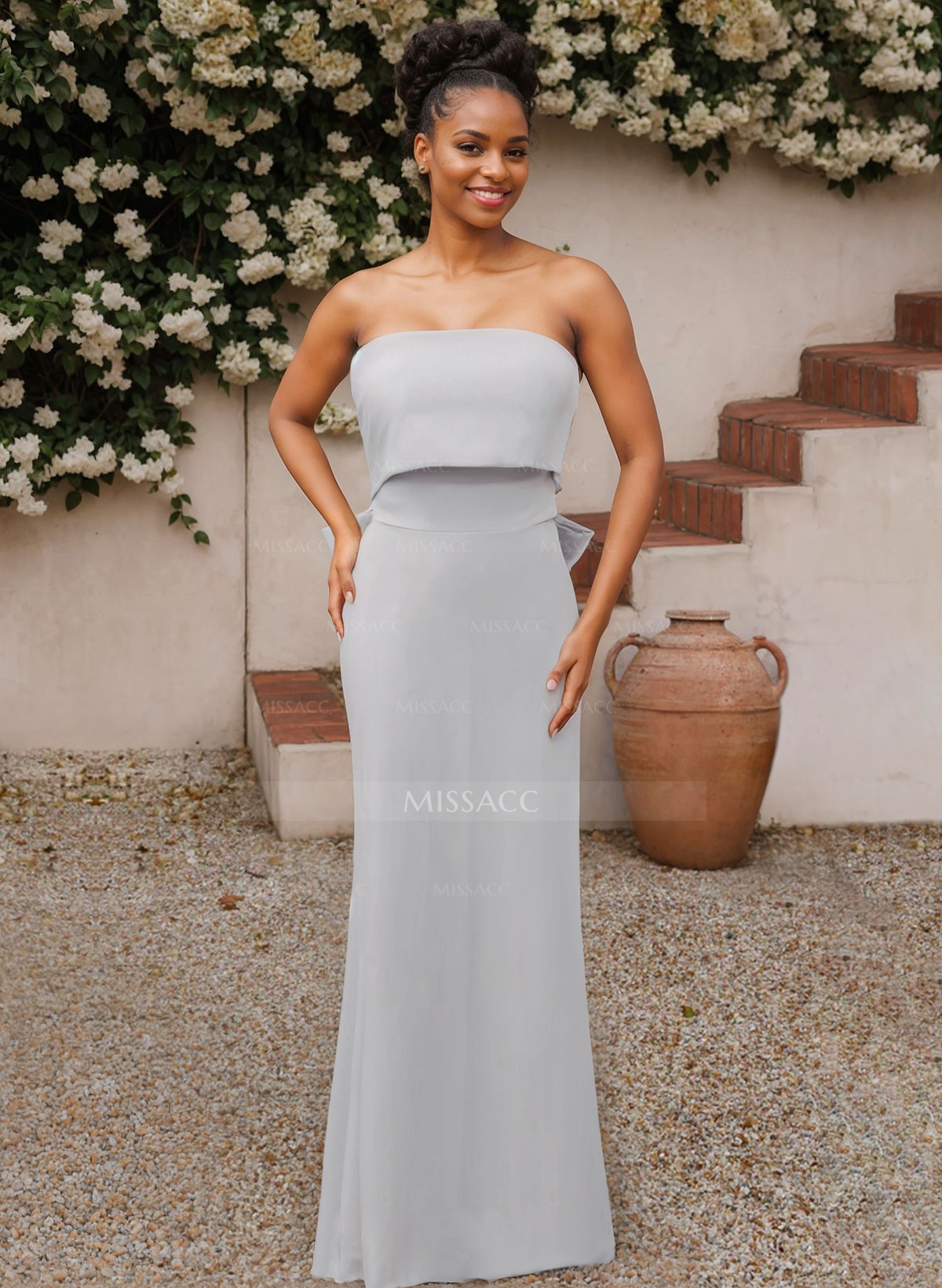 Open Back Strapless Sheath/Column Bridesmaid Dresses With Bow