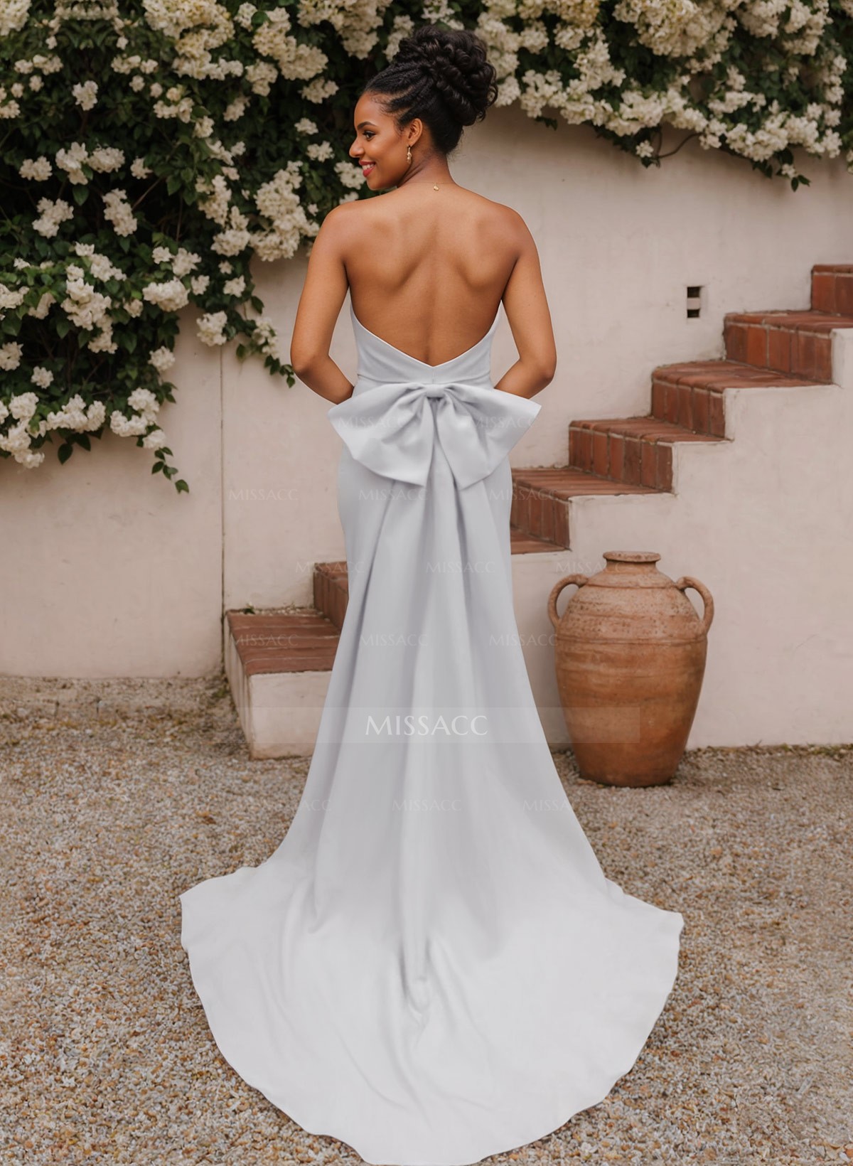 Open Back Strapless Sheath/Column Bridesmaid Dresses With Bow