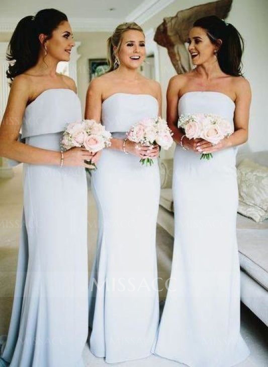 Open Back Strapless Sheath/Column Bridesmaid Dresses With Bow