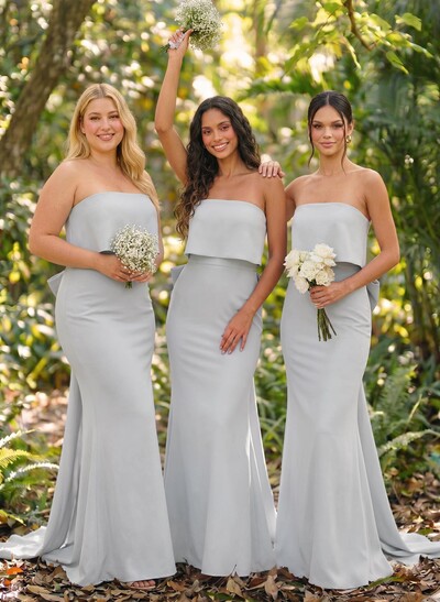Open Back Strapless Sheath/Column Bridesmaid Dresses With Bow