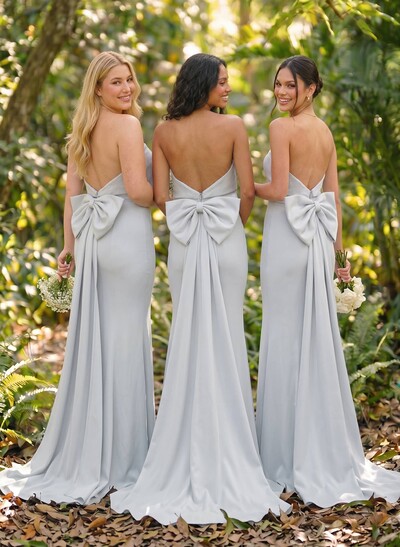 Open Back Strapless Sheath/Column Bridesmaid Dresses With Bow