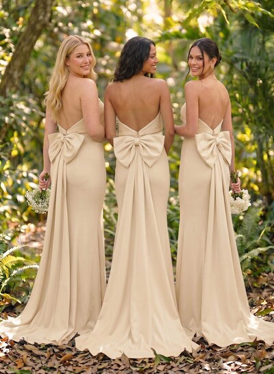 Open Back Strapless Sheath/Column Bridesmaid Dresses With Bow