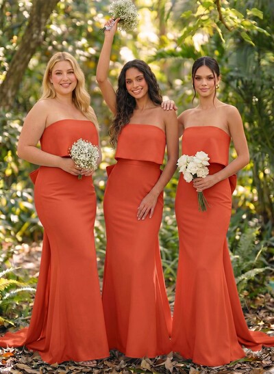 Open Back Strapless Sheath/Column Bridesmaid Dresses With Bow