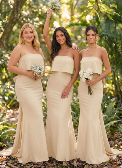 Open Back Strapless Sheath/Column Bridesmaid Dresses With Bow