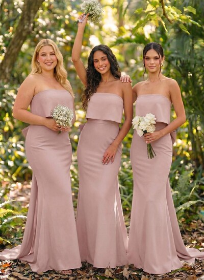 Open Back Strapless Sheath/Column Bridesmaid Dresses With Bow