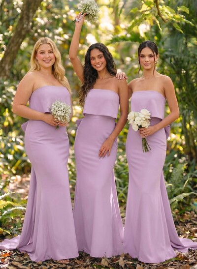 Open Back Strapless Sheath/Column Bridesmaid Dresses With Bow