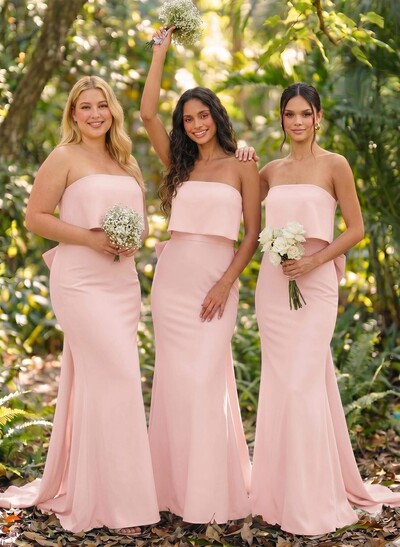 Open Back Strapless Sheath/Column Bridesmaid Dresses With Bow