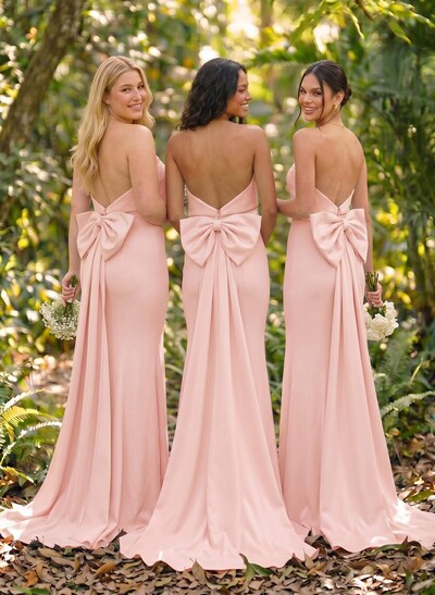 Open Back Strapless Sheath/Column Bridesmaid Dresses With Bow