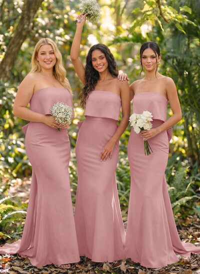 Open Back Strapless Sheath/Column Bridesmaid Dresses With Bow
