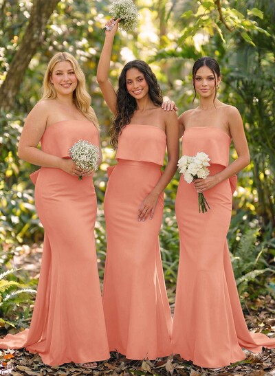 Open Back Strapless Sheath/Column Bridesmaid Dresses With Bow