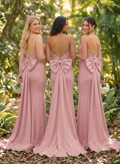 Open Back Strapless Sheath/Column Bridesmaid Dresses With Bow