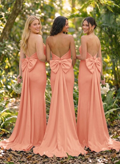 Open Back Strapless Sheath/Column Bridesmaid Dresses With Bow