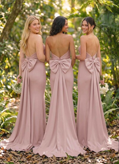 Open Back Strapless Sheath/Column Bridesmaid Dresses With Bow