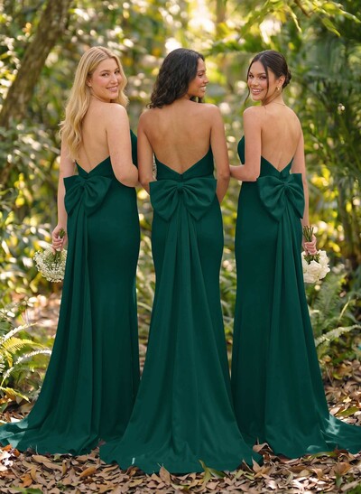 Open Back Strapless Sheath/Column Bridesmaid Dresses With Bow