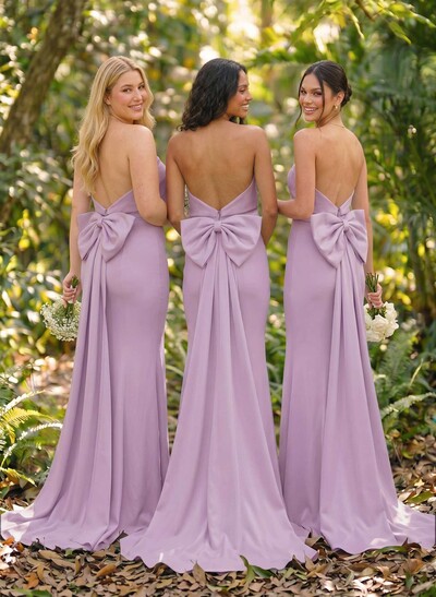 Open Back Strapless Sheath/Column Bridesmaid Dresses With Bow