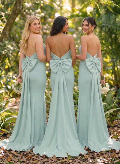 Open Back Strapless Sheath/Column Bridesmaid Dresses With Bow