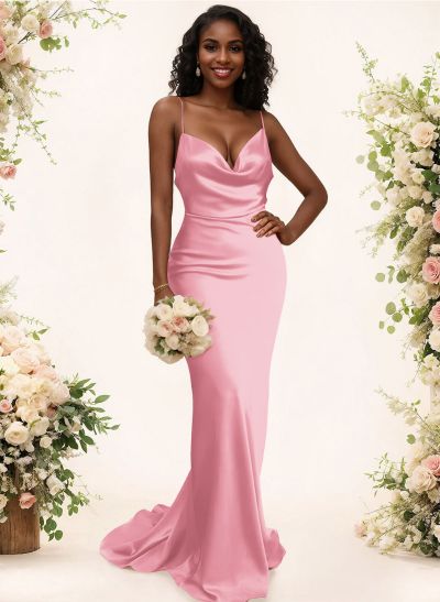 Cowl Neck Trumpet/Mermaid Back Hole Bridesmaid Dresses