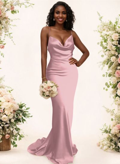 Cowl Neck Trumpet/Mermaid Back Hole Bridesmaid Dresses