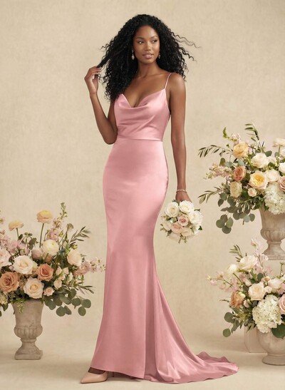 Cowl Neck Trumpet/Mermaid Back Hole Bridesmaid Dresses