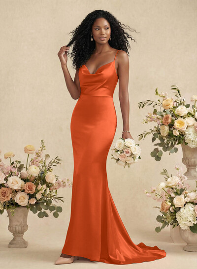 Cowl Neck Trumpet/Mermaid Back Hole Bridesmaid Dresses