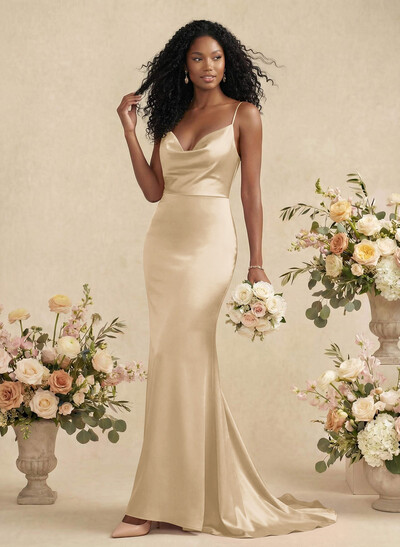 Cowl Neck Trumpet/Mermaid Back Hole Bridesmaid Dresses