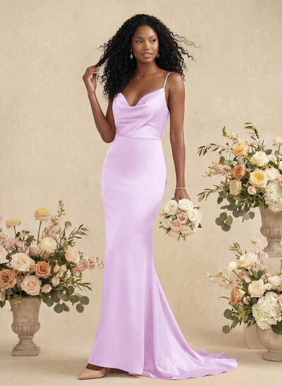 Cowl Neck Trumpet/Mermaid Back Hole Bridesmaid Dresses