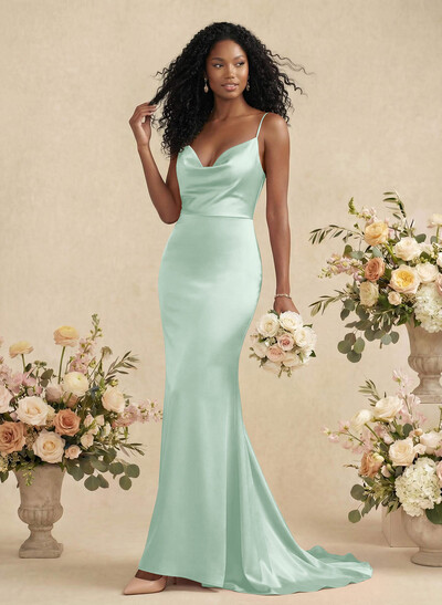 Cowl Neck Trumpet/Mermaid Back Hole Bridesmaid Dresses