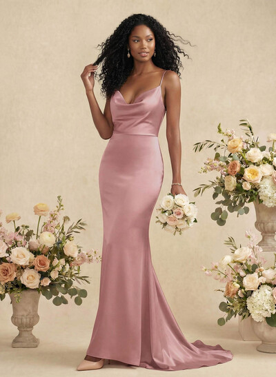 Cowl Neck Trumpet/Mermaid Back Hole Bridesmaid Dresses