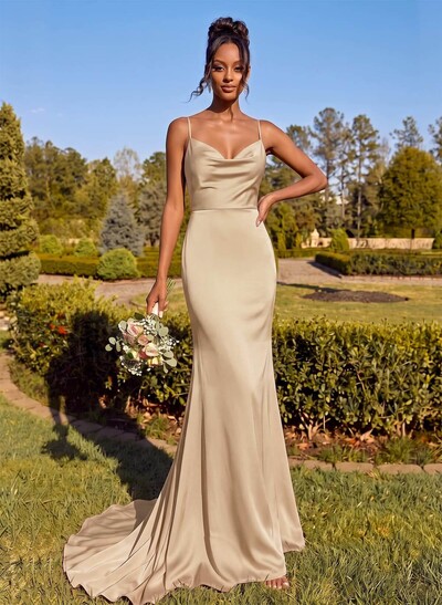 Cowl Neck Mermaid Bridesmaid Dresses With Keyhole Back