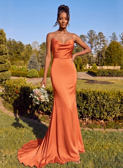 Cowl Neck Trumpet/Mermaid Back Hole Bridesmaid Dresses