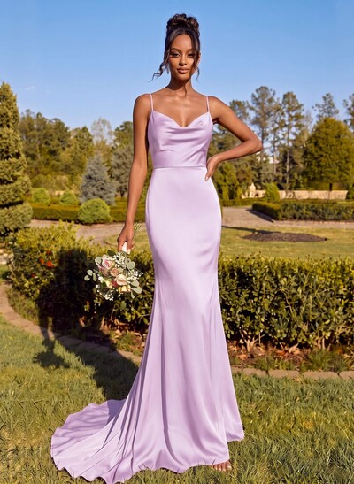 Cowl Neck Trumpet/Mermaid Back Hole Bridesmaid Dresses