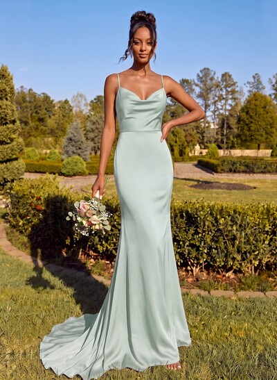 Cowl Neck Trumpet/Mermaid Back Hole Bridesmaid Dresses