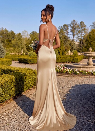Cowl Neck Mermaid Bridesmaid Dresses With Keyhole Back