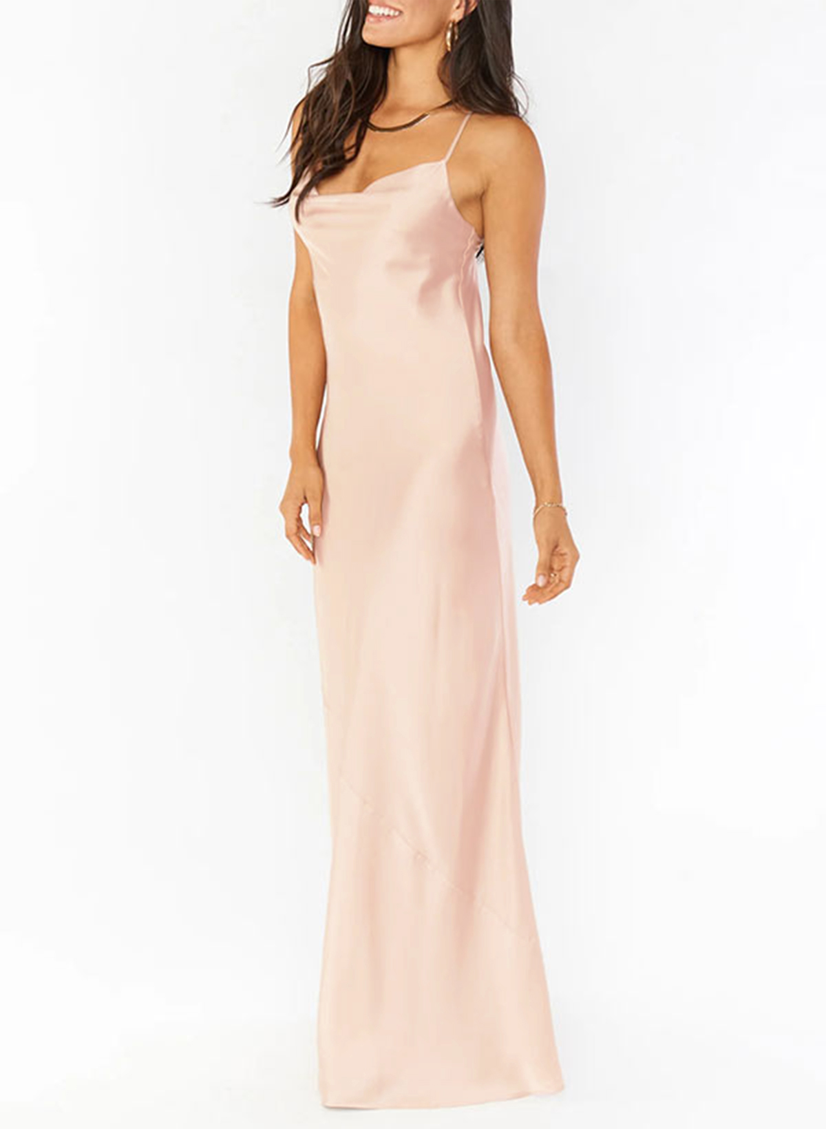 Sheath Cowl Neck Sleeveless Floor-Length Silk Like Satin Bridesmaid Dresses