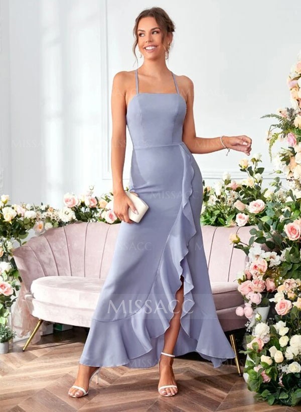 A-Line Sleeveless Floor-Length Chiffon Bridesmaid Dresses With Ruffle