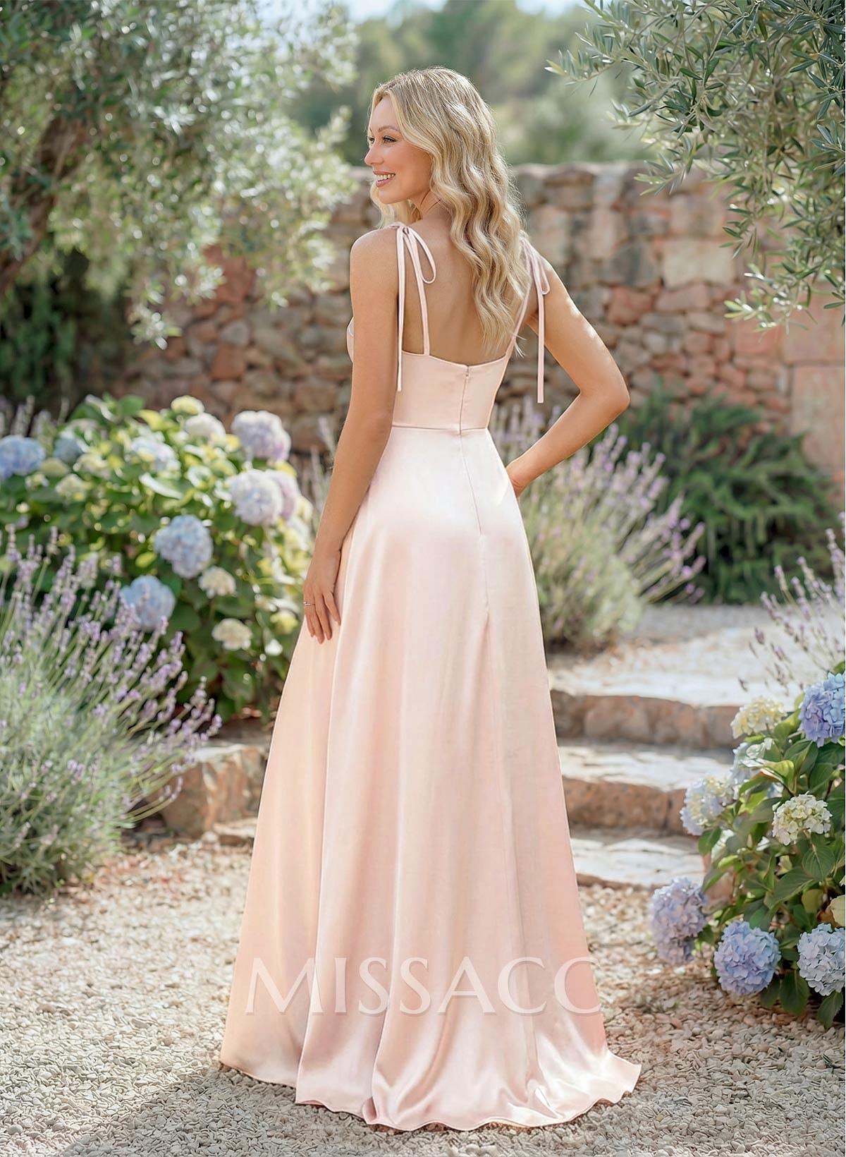 A-Line Cowl Neck Sexy Spaghetti Straps Silk Like Satin Bridesmaid Dresses With High Split A-Line Cowl Neck Sexy Spaghetti Straps Silk Like Satin Bridesmaid Dresses With High Split