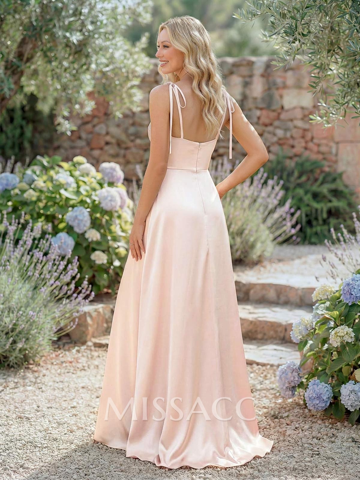 A-Line Cowl Neck Sexy Spaghetti Straps Silk Like Satin Bridesmaid Dresses With High Split A-Line Cowl Neck Sexy Spaghetti Straps Silk Like Satin Bridesmaid Dresses With High Split