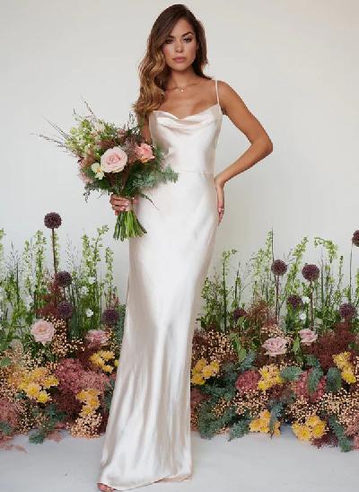Cowl Neck Sleeveless Floor-Length Silk like Satin Bridesmaid Dresses