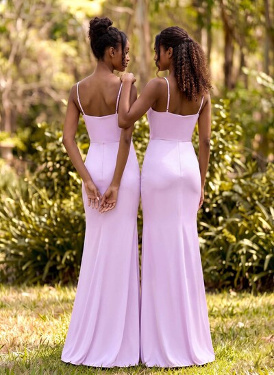 Trumpet/Mermaid Cowl Neck Sleeveless Floor-Length Silk Like Satin Bridesmaid Dresses