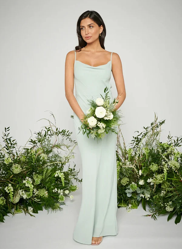 Sheath/Column Cowl Neck Sleeveless Floor-Length Chiffon Bridesmaid Dresses  With Back Hole - Missacc UK