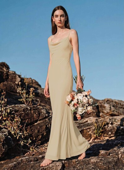 Sheath/Column Cowl Neck Sleeveless Floor-Length Chiffon Bridesmaid Dresses With Back Hole