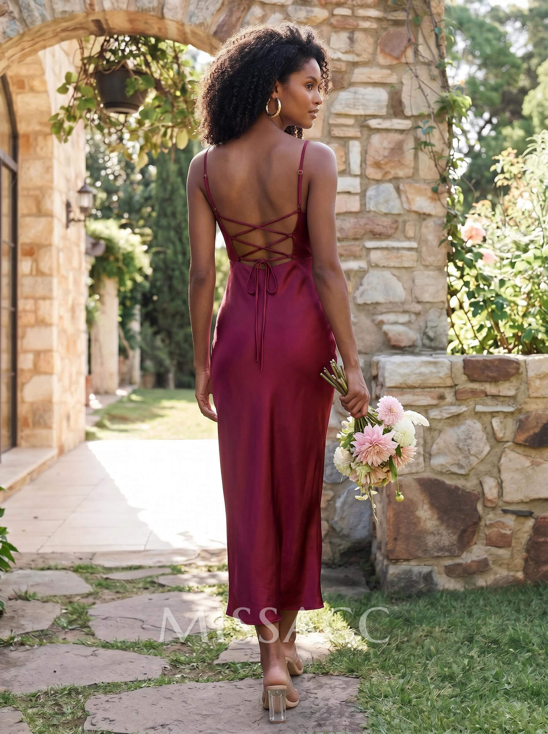 Sheath/Column Sleeveless Tea-Length Silk Like Satin Bridesmaid Dresses