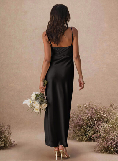 Sheath/Column Sleeveless Ankle-Length Silk Like Satin Bridesmaid Dresses With Split Front