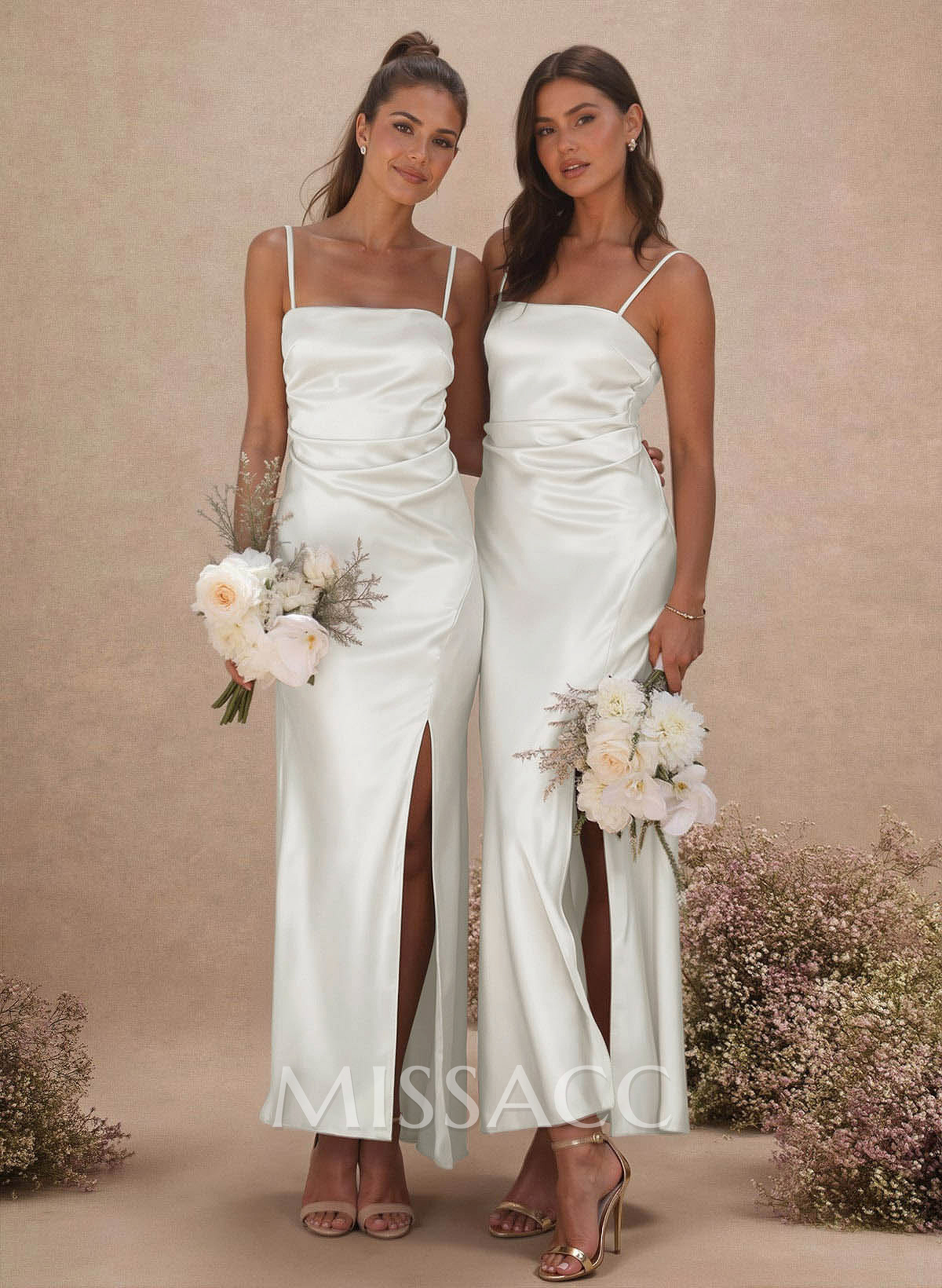 Sheath/Column Sleeveless Ankle-Length Silk Like Satin Bridesmaid Dresses With Split Front Sheath/Column Sleeveless Ankle-Length Silk Like Satin Bridesmaid Dresses With Split Front
