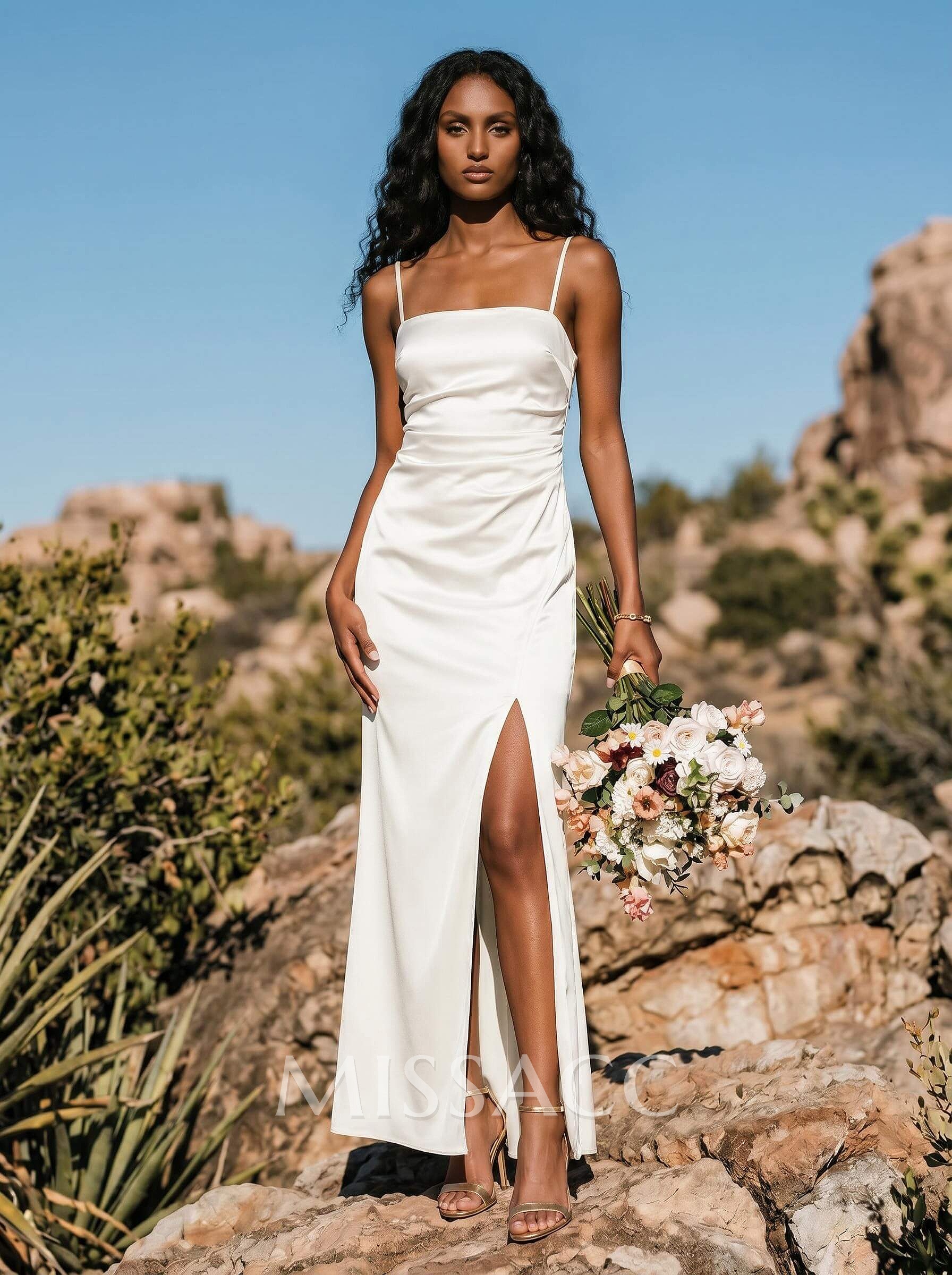 Sheath/Column Sleeveless Ankle-Length Silk Like Satin Bridesmaid Dresses With Split Front Sheath/Column Sleeveless Ankle-Length Silk Like Satin Bridesmaid Dresses With Split Front