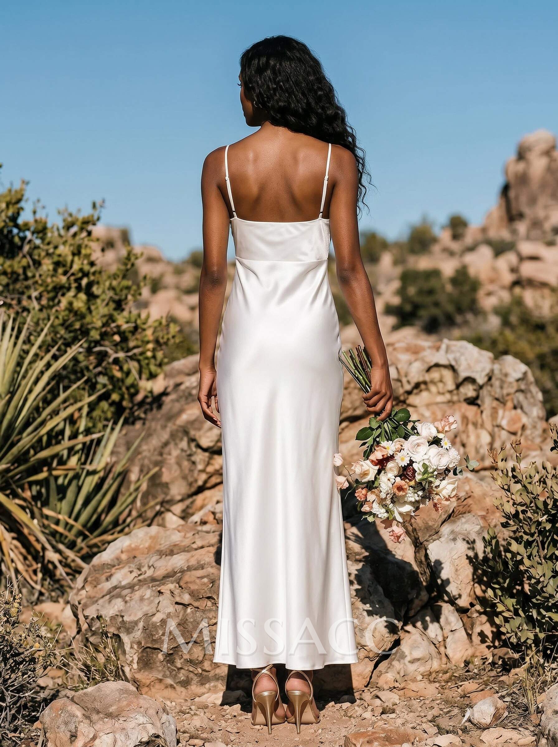Sheath/Column Sleeveless Ankle-Length Silk Like Satin Bridesmaid Dresses With Split Front Sheath/Column Sleeveless Ankle-Length Silk Like Satin Bridesmaid Dresses With Split Front
