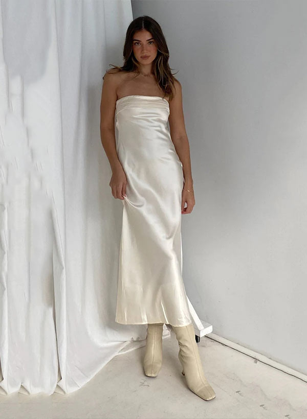 Sheath Strapless Sleeveless Ankle-Length charmeuse Bridesmaid Dresses